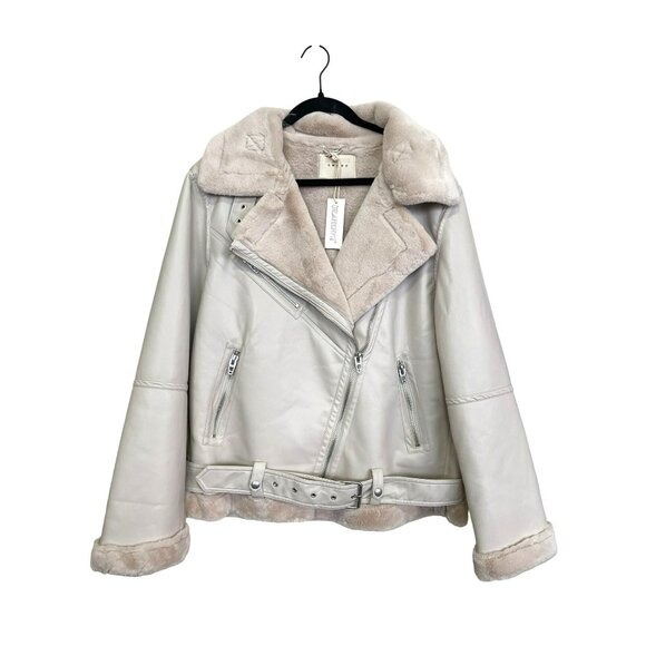 Blank NYC $188 Faux Fur Lined Beige Faux Leather Moto Jacket Sz Large NWT - Picture 5 of 9